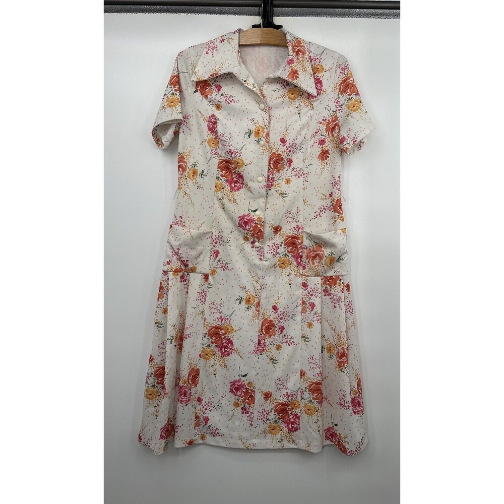 Vintage American Retro 40s 50s 60s Floral Dress With Pockets Women’s Size L